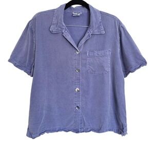 As-is* Vintage Clio Blue Lyocell Rayon Short Sleeve Button Down‎ Shirt Medium